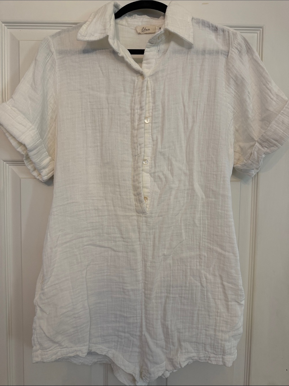 Elan White Gauze Romper with Button Placket